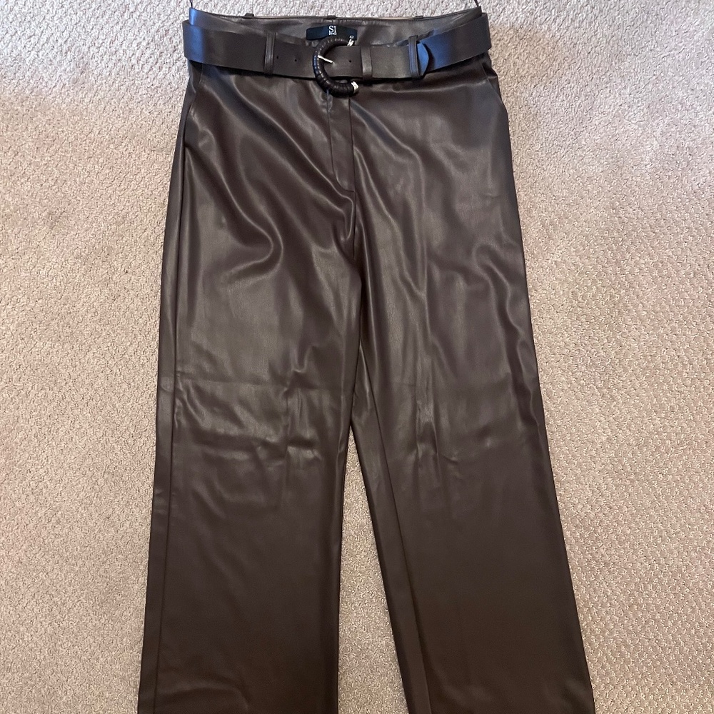 Faux Leather Pants with Matching Belt - Size 42 / XL